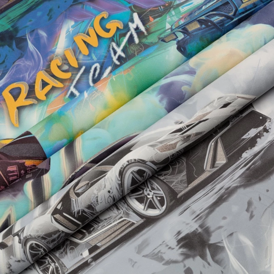 Обои флизелиновые Palitra Home Racing Team HomeColor синие HC72349-36 1,06х10,05 м