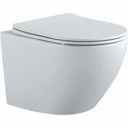 Унитаз подвесной безободковый Aquatek Европа тонкое сиденье с механизмом плавного закрывания крепеж цвет матовый белый AQ1901-MW 52,5х36х32 см