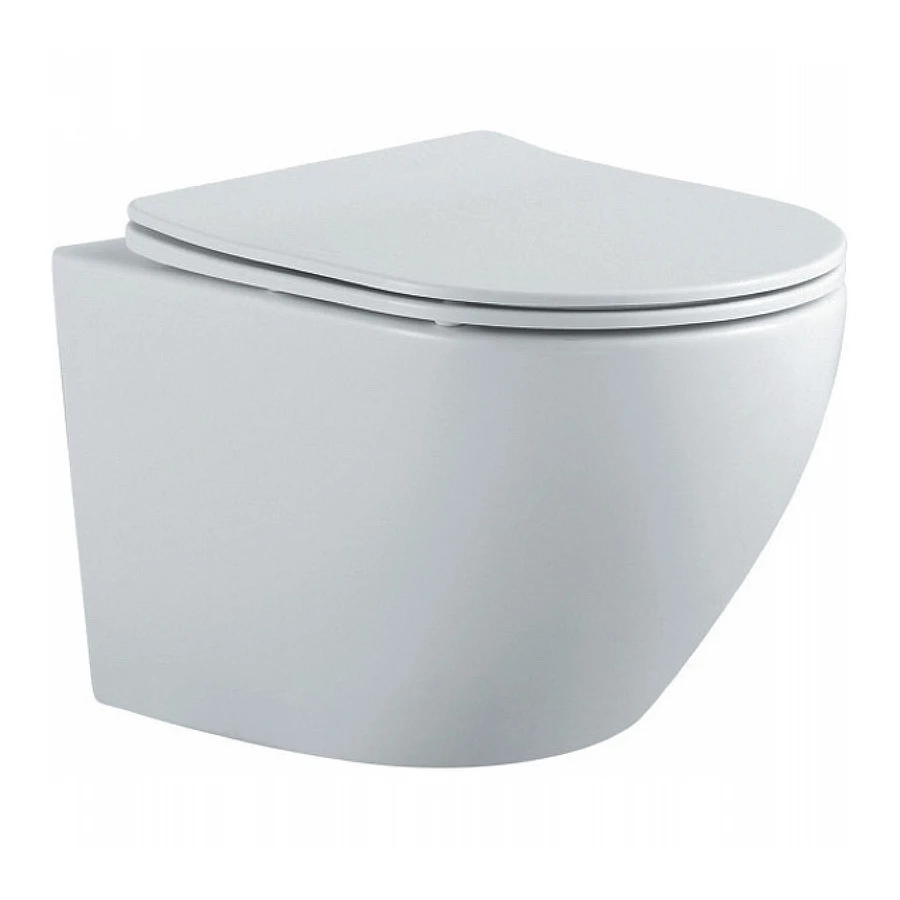 Унитаз подвесной безободковый Aquatek Европа тонкое сиденье с механизмом плавного закрывания крепеж цвет матовый белый AQ1901-MW 52,5х36х32 см