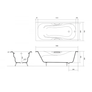 Ванна чугунная Aquatek Гамма эмалированная в комплекте с ножками и ручками AQ8050FH-00 150x75 см