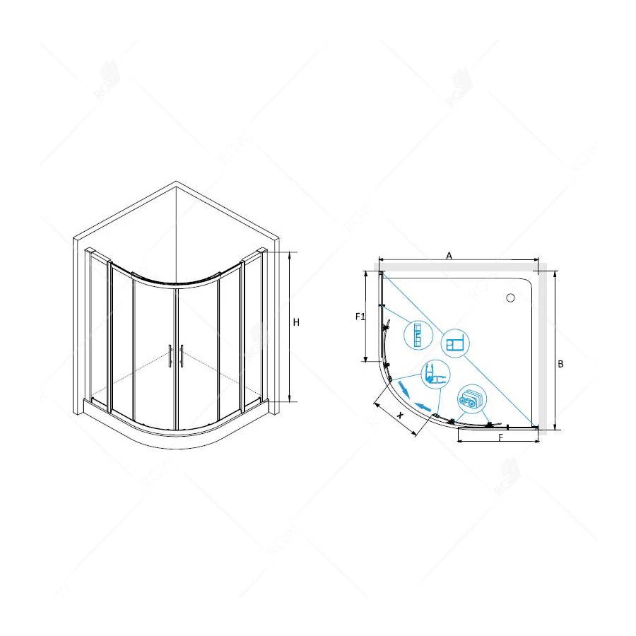 Душевой уголок RGW HO-511 HO-51 + 2Z-41 Прозрачное 030651133-11 130х130 см