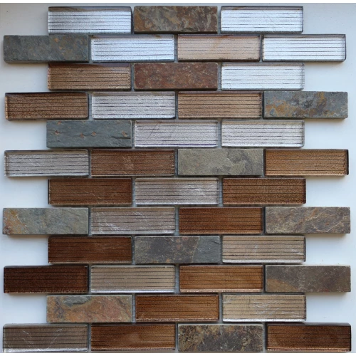 Мозаика из стекла и натурального камня Caramelle Mosaic Alcantara Ruggine коричневый 26,7x30,8 см