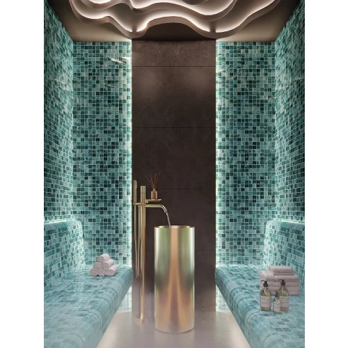 Мозаика Bonaparte Стеклянная мозаика Alaska tempo 36х36 глянцевая бирюзовая 30,4х30,4 см