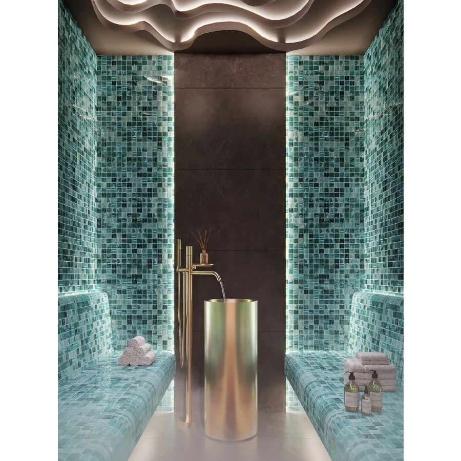 Мозаика Bonaparte Стеклянная мозаика Alaska tempo 36х36 глянцевая бирюзовая 30,4х30,4 см