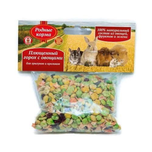 Лакомство для грызунов и кроликов Родные корма плющенный горох с овощами 1423060 100 г