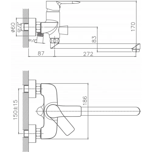 Смеситель Cron для ванны хром CN20095