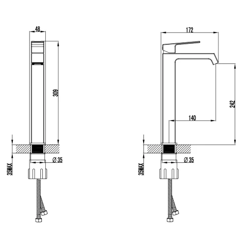 Смеситель для раковины-чаши Azario Exquisite высокий керамический картридж без донного клапана хром AZ-VSM168R40C
