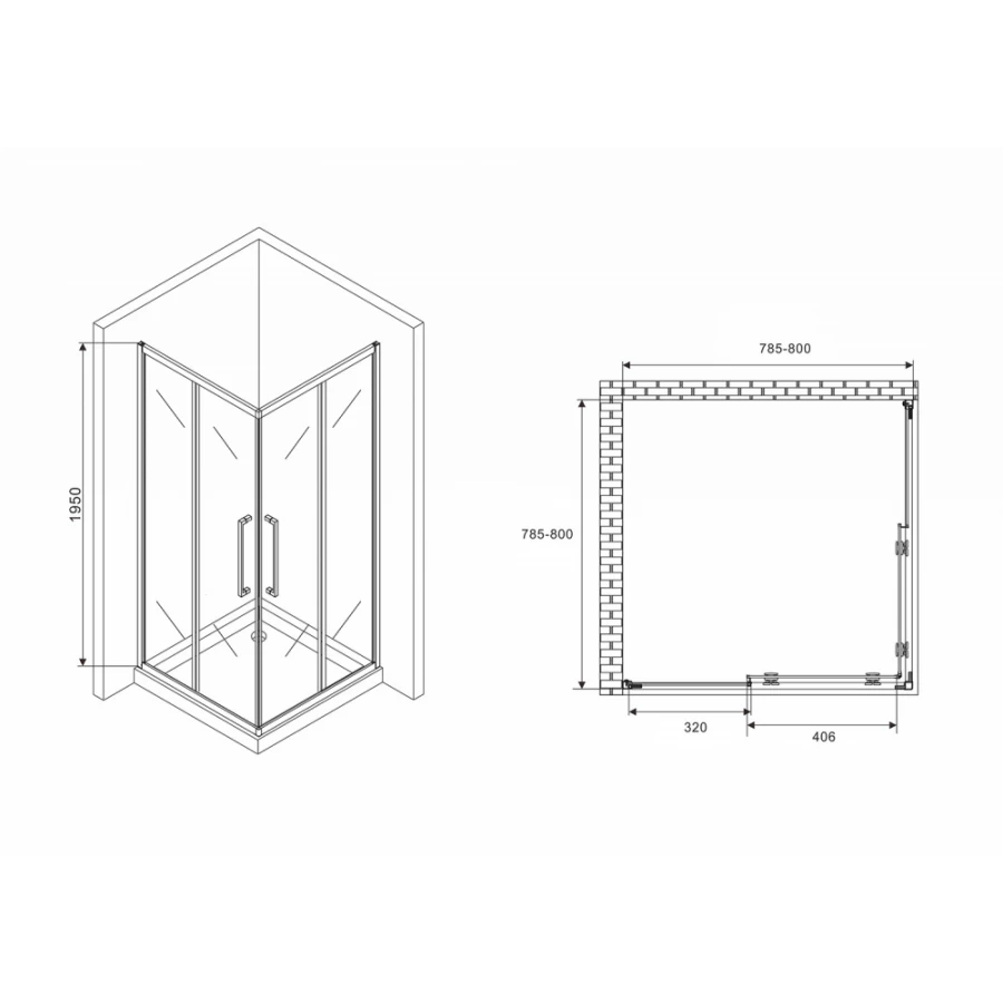 Душевой уголок Abber Schwarzer Diamant AG02080BH