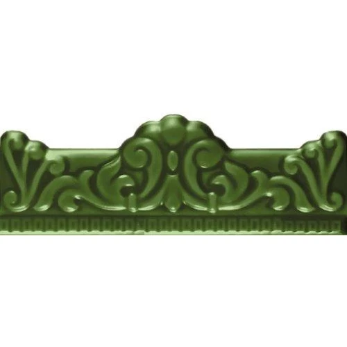 Плитка настенная Ceramica Ribesalbes Zocalo Moldura Barocca Verde глянцевая зеленая PT00448 20х5 см
