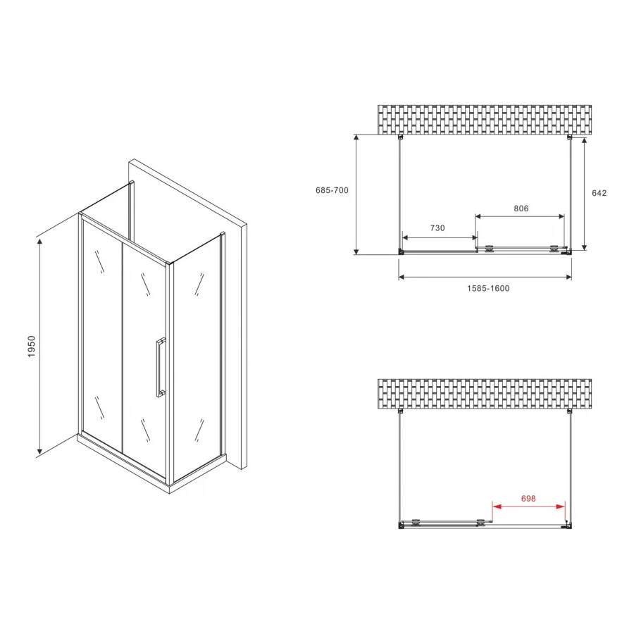 Душевой уголок Abber Schwarzer Diamant AG30160BMH-S70BM-S70BM
