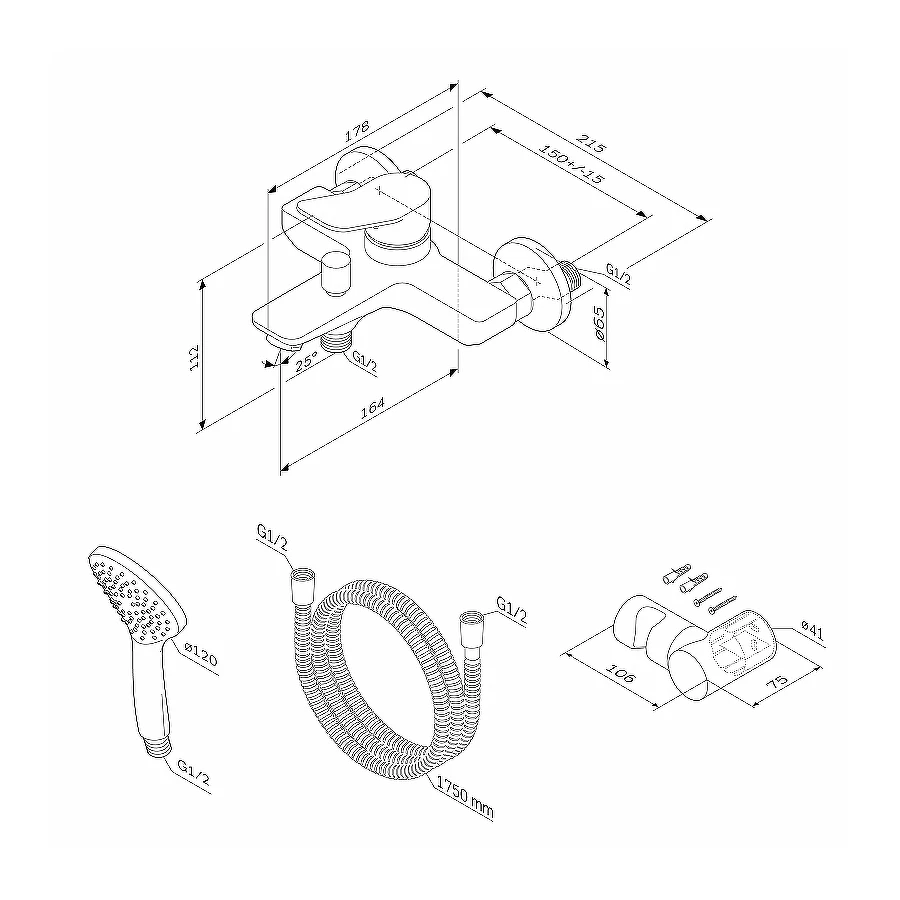 Смеситель для ванны и душа Am Pm X-Joy c душевым набором F85A15000