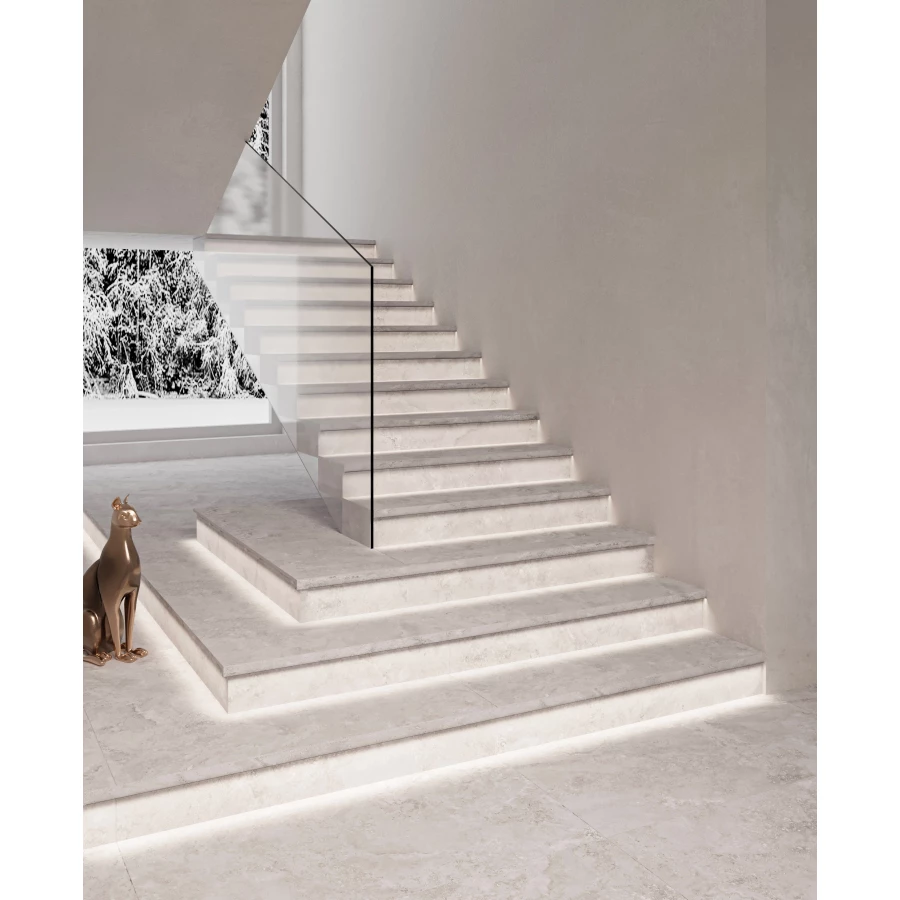 Керамогранит Ступени L Mystical Charm Bianco Matt ступень с подступенником матовый кремовый 120х32 см