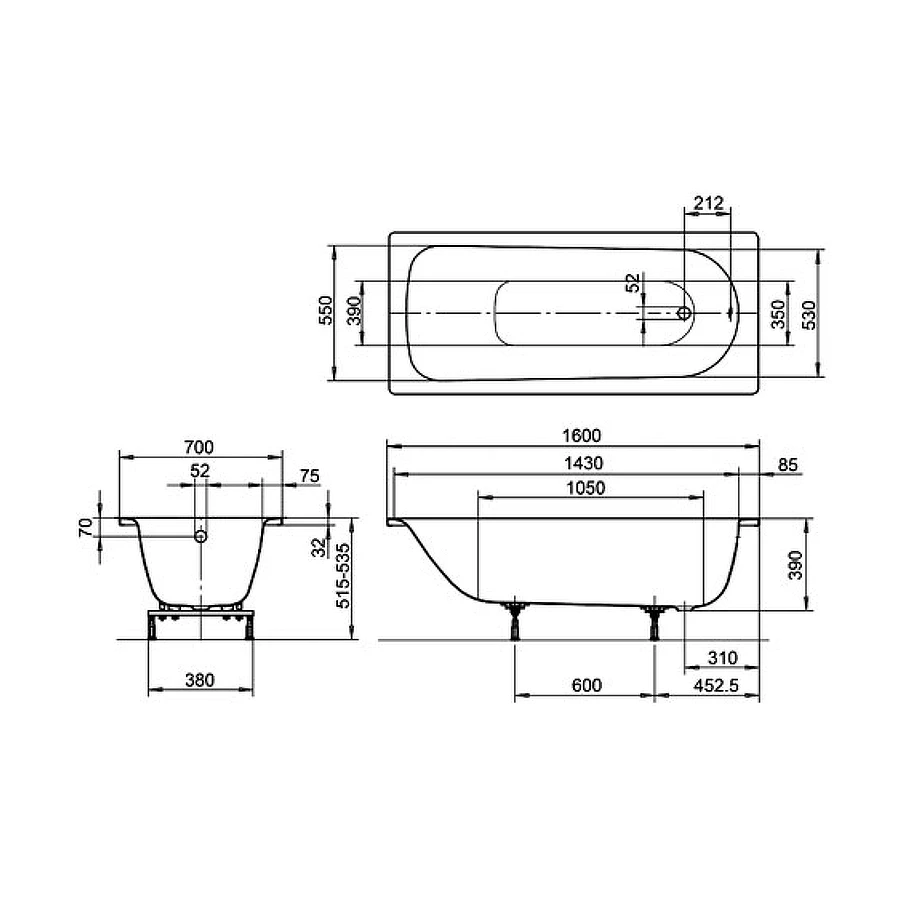 Стальная ванна Kaldewei Eurowa mod 311-1 119712030001 160x70 см