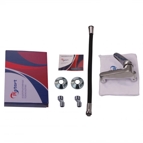 Смеситель PLStart настенный для умывальника с гибким изливом хром чёрный PD46001-7