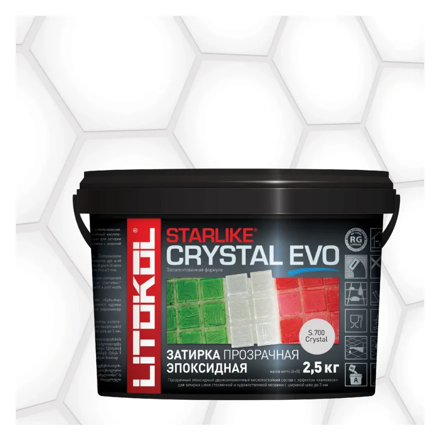 Затирка Litokol Starlike Crystal EVO эпоксидная для мозаики S.700 Crystal L0485460003 2,5 кг