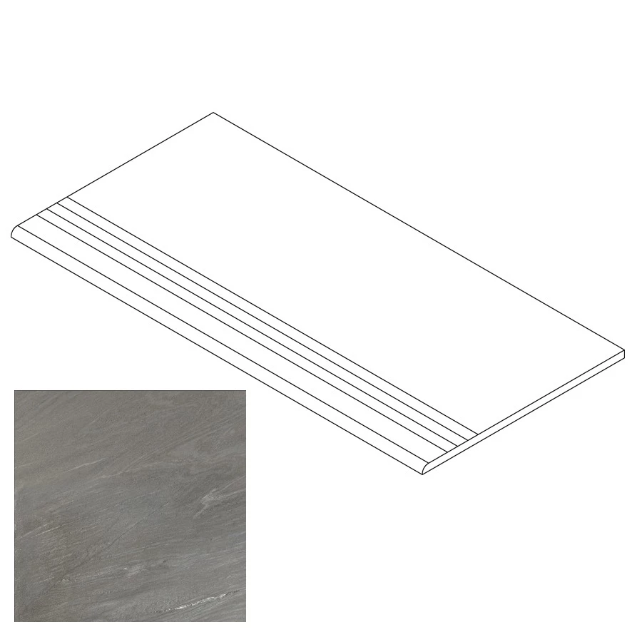 Ступень Gresse Petra с насечками и завальцовкой камень пепельный матовая GRS02-07 120х29,5 см