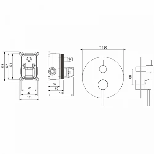 Смеситель Aquatek Европа для ванны 2 режима внешняя и скрытая часть хром AQ1346CR