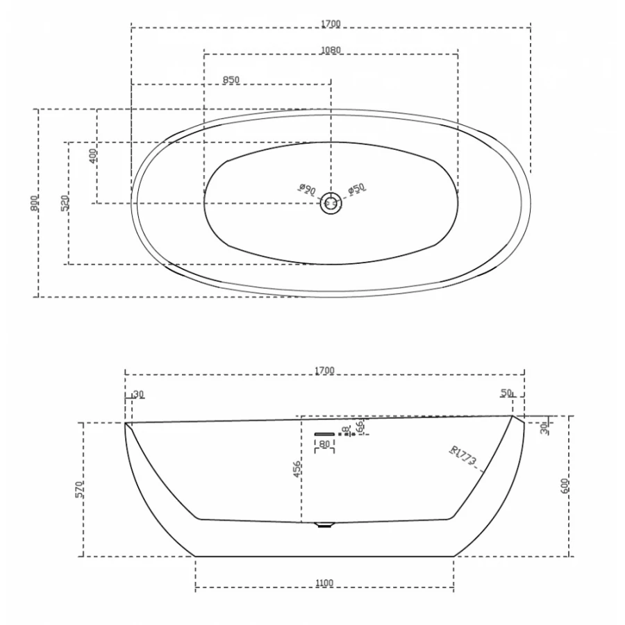 Акриловая ванна Abber AB9285 170х80 см