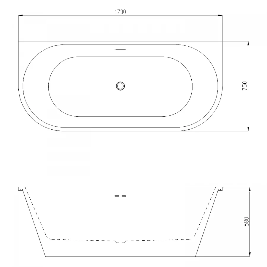 Ванна акриловая Azario Elcon пристенная в комплекте с сифоном и металлической рамой ELC17075 170x75x58 см