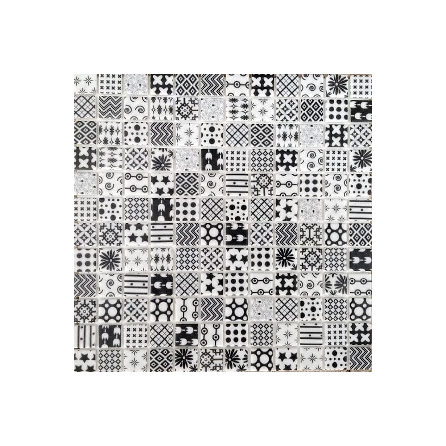 Стеклянная мозаика Mosavit Graphic Moma матовая черно-белая 31,6x31,6 см