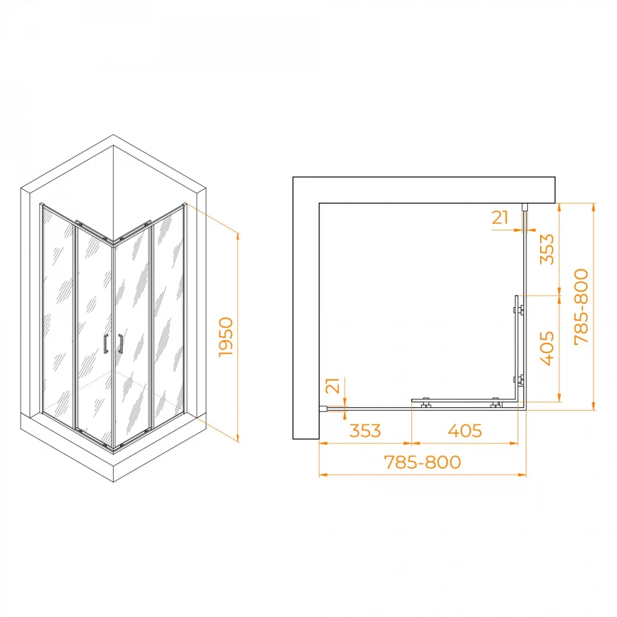 Душевой уголок RGW PA-030B Прозрачное 3508103088-14 800x800 мм