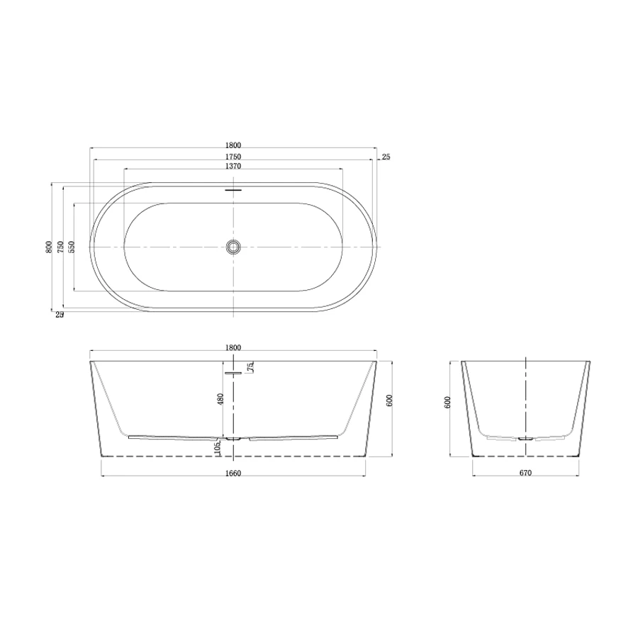 Ванна акриловая Azario Bristol свободностоящая в комплекте с сифоном и металлической рамой BRI18080 180х80х60 см