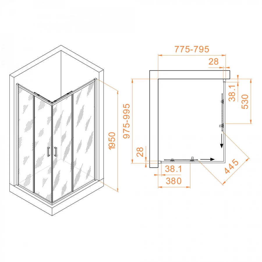 Душевой уголок RGW PA-246 Прозрачное 030824680-11 800x1000 мм