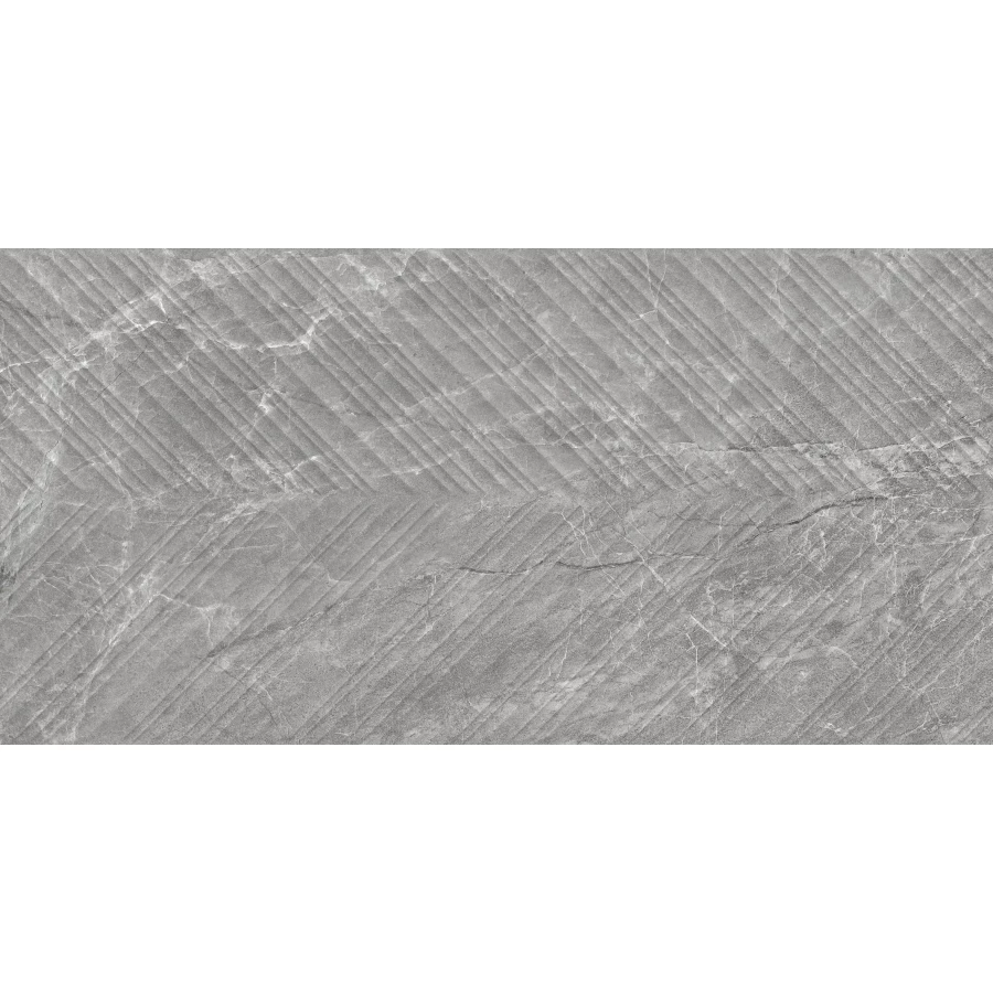 Плитка облицовочная Керамин Стоунхендж 1Д структурированная шеврон матовая серая 60х30 см