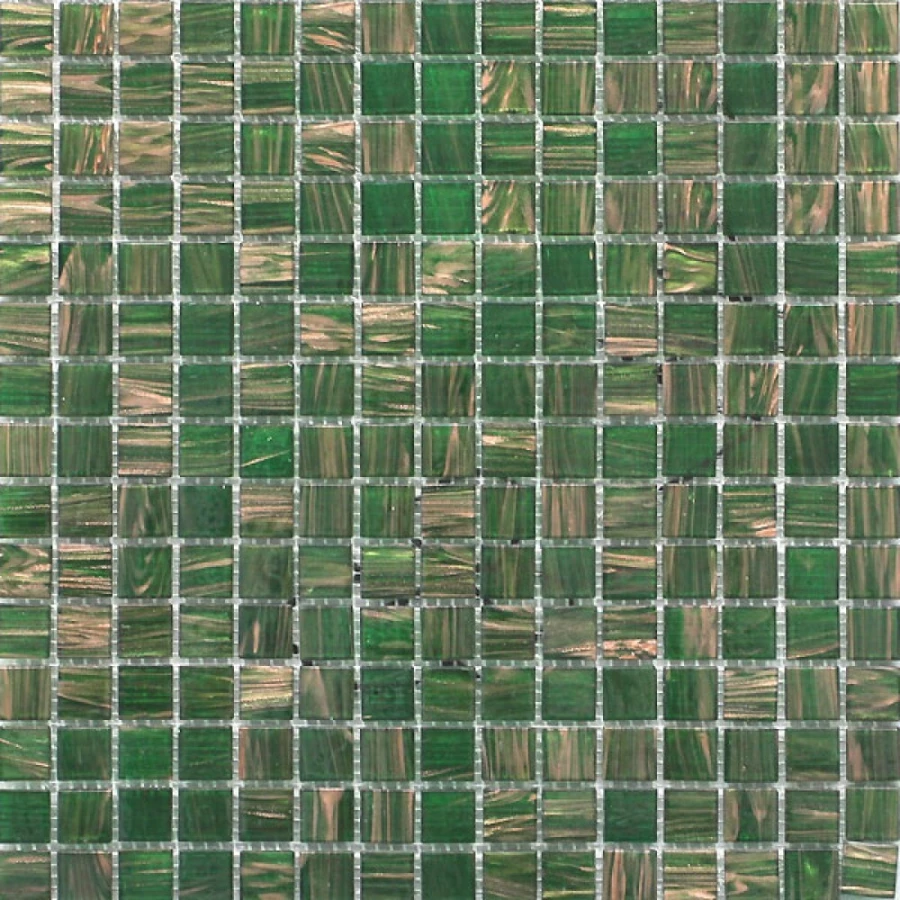 Стеклянная мозаика JNJ Mosaic Gold Link с авантюрином сетка 2x2 глянцевая зеленая GB78 32,7х32,7 см