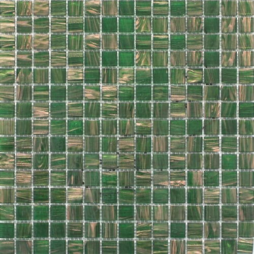 Стеклянная мозаика JNJ Mosaic Gold Link с авантюрином сетка 2x2 глянцевая зеленая GB78 32,7х32,7 см