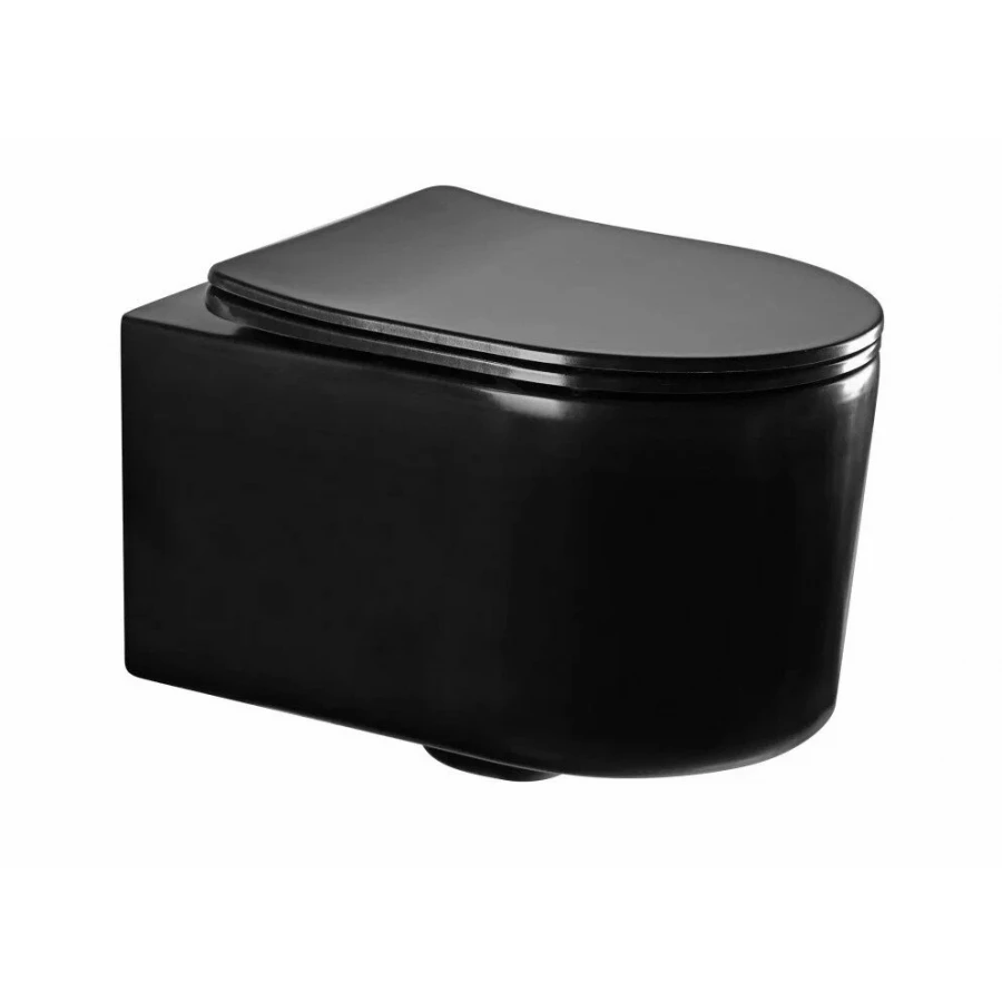 Унитаз компакт Aquatek Мия подвесной безободковый тонкое сиденье с механизмом плавного закрывания крепеж черный AQ2004-MB 49x37x34 см