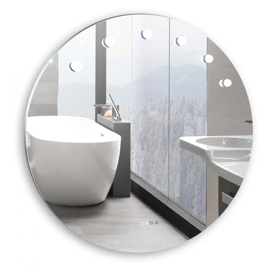 Зеркало Silver Mirrors сенсорный выключатель смена цвета 6 ламп в комплекте часы Nicole LED-00002514 100x100 см