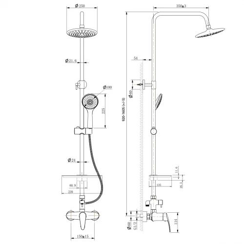 Смеситель для душа с регулируемой высотой штанги Lemark Linara LM0460C хром