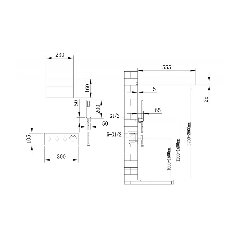 Душевая система Abber Rund скрытого монтажа без излива термостат хром AF8752