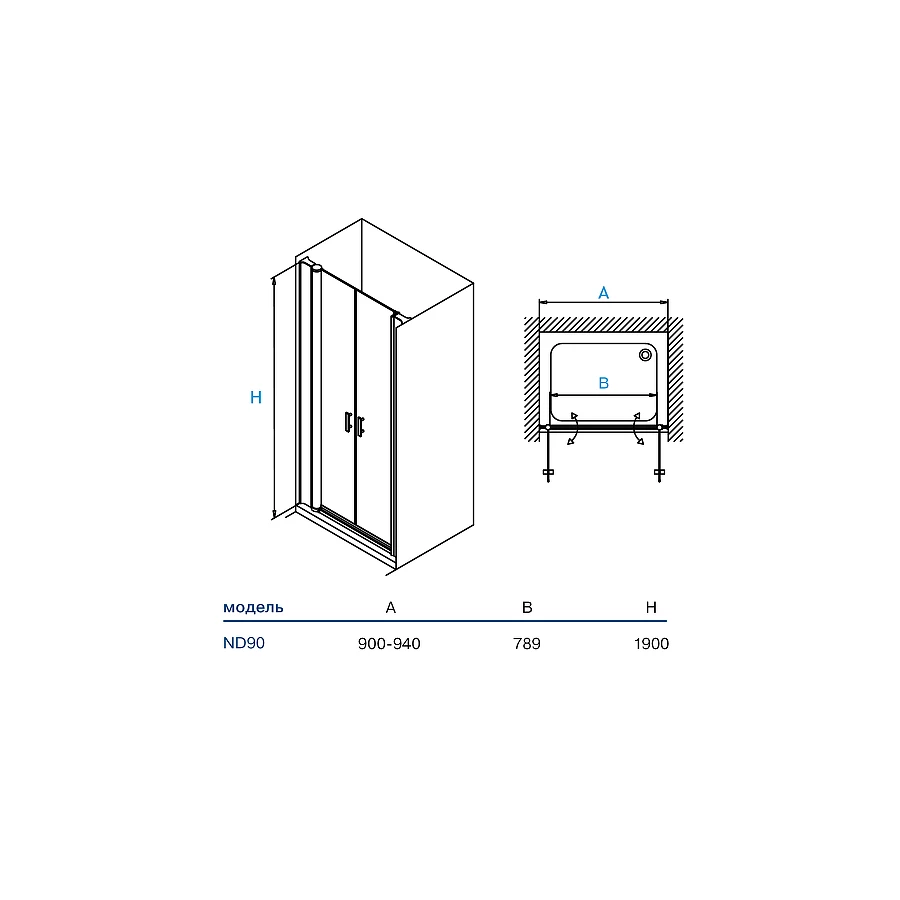 Душевая дверь Koller Pool Aqua Line chrome transparent ND90C 90х190 см