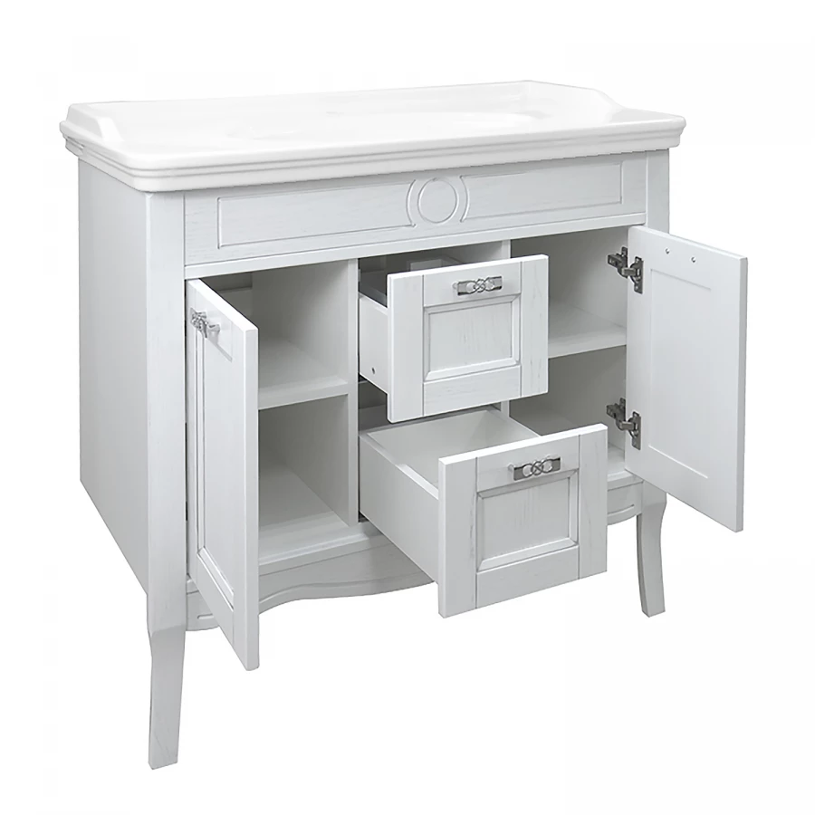 Комплект тумба Azario Carolina 100-4 патина серебро с раковиной Artdeco 100 kale CS00069426 100x88x50 см