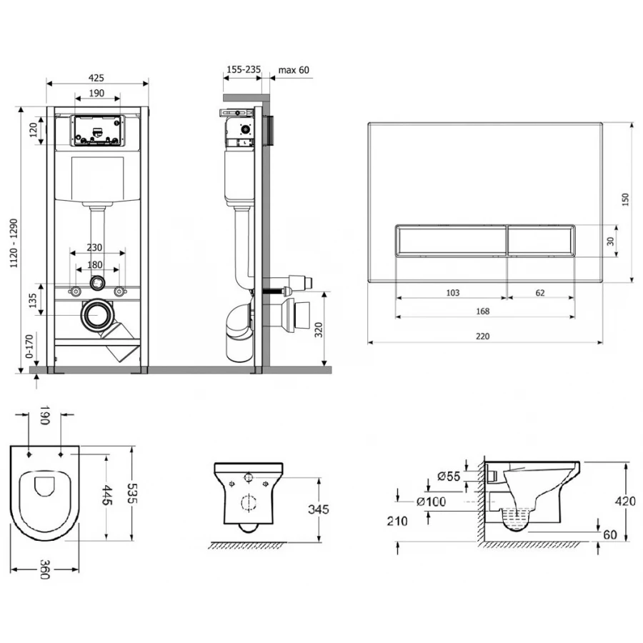 Унитаз Lavinia Boho Relfix Grance Hill Rimless 75110783 (комплект 10 в 1)