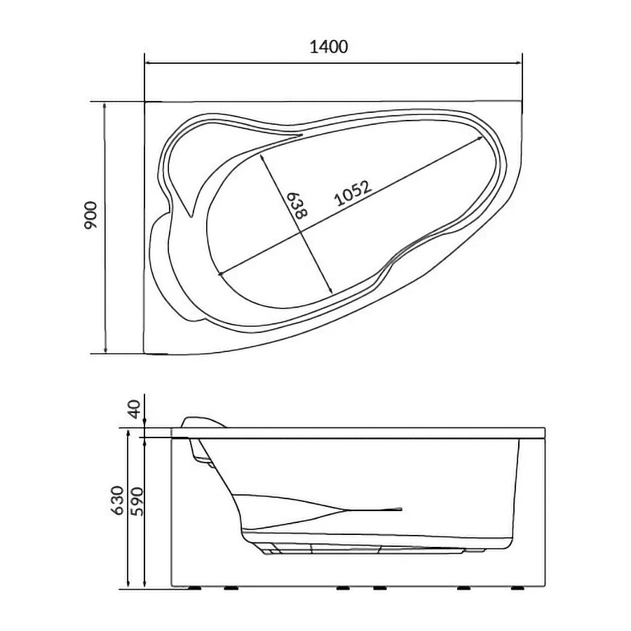Акриловая ванна Creto Glaze правая 16-14090R 140х90 см