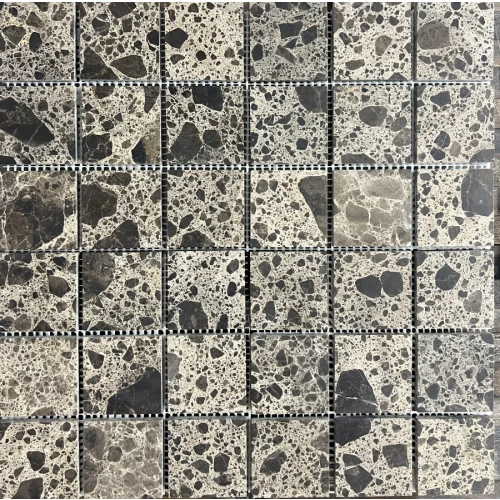 Мозаика Pixel mosaic Мрамор Dark Emperador чип 48x48 мм сетка Матовая Pix 801 30,5х30,5 см