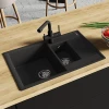 Кухонная мойка Lemark Ramza 760 врезная прямоугольная с дополнительной чашей и крылом из кварцгранита цвет серый шёлк 9910041