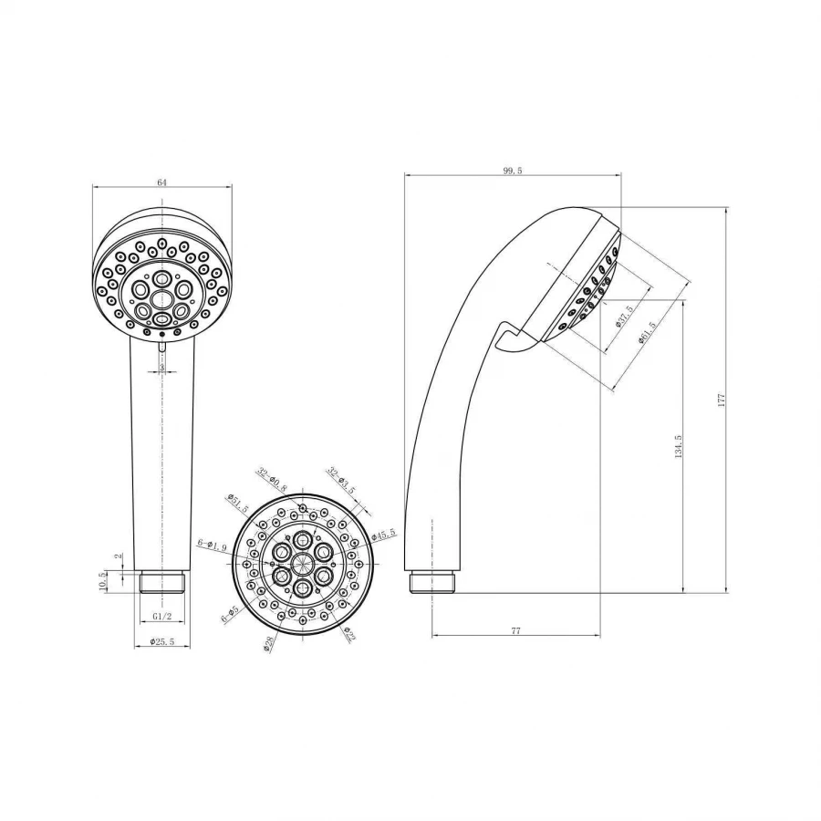 Лейка Fashun ручная душевая круглая хром чёрно-зелёный d-65 мм 3 режима A19-1