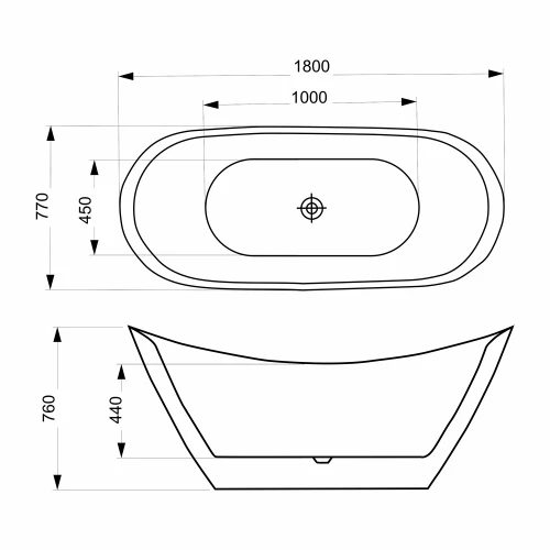 Ванна акриловая Azario Melado белая с черными внешними стенками свободностоящая в комплекте с сифоном и металлическими ножками AZ-6107-18B 180х77х76 см