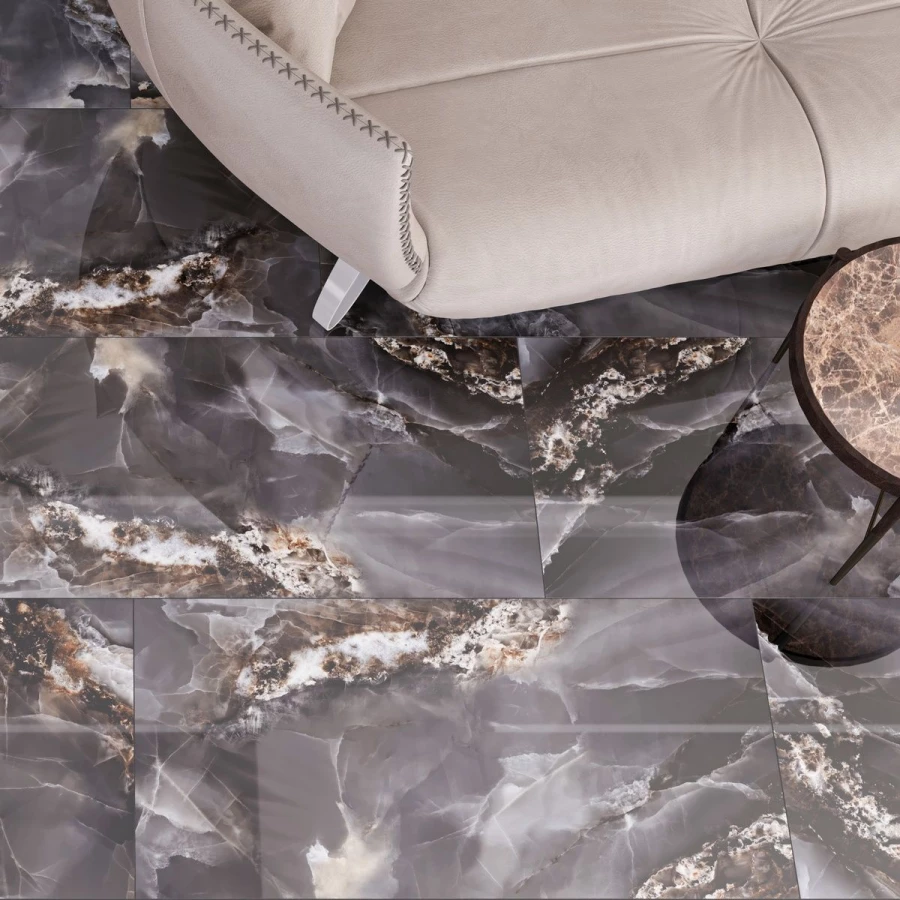 Керамогранит Neodom Luxury Royal Onyx Polished глянцевый черный N40018 120x60 см