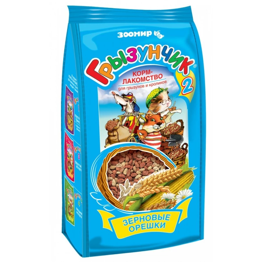 Корм лакомство для грызунов и кроликов Зоомир Грызунчик №2 зерновые орешки 250 г