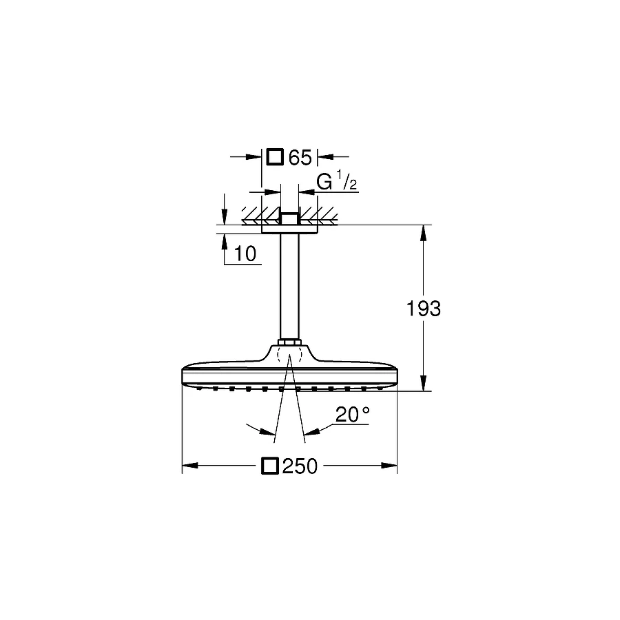 Верхний душ Grohe Tempesta Cube 250 квадратный низ хром верх белый Душевой кронштейн потолочный хром 26688000 142 мм