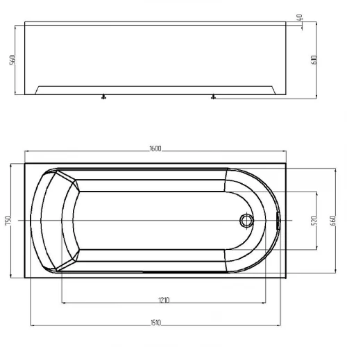 Ванна акриловая Aquatek Ника без гидромассажа NIK160-0000001 160х75 см