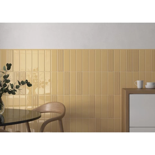 Плитка настенная Equipe Лумина Ривиа Раттан Глосс / Lumina Rivia Rattan Gloss глянцевая желтая 32414 24,6х6 см