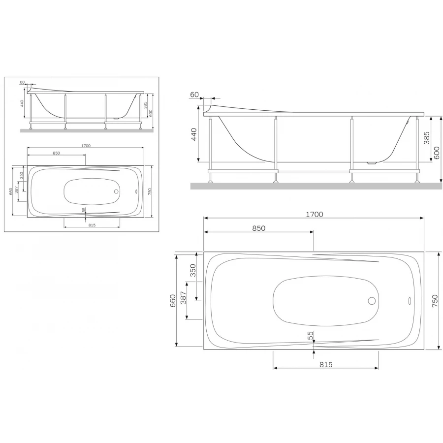 Декоративная фронтальная панель для ванны Am Pm Sensation W30A-170-075W-P 170х75 см