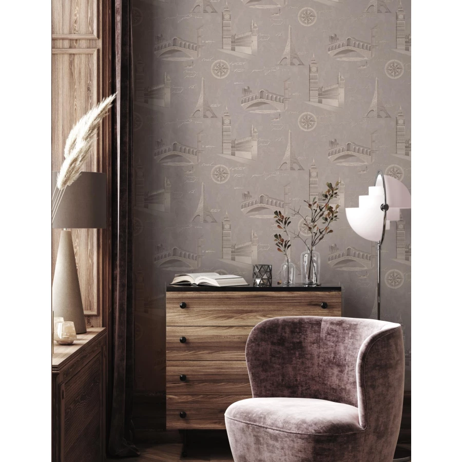 Обои флизелиновые Palitra Life Travel Wall коричневые PL72407-45 1,06х10,05 м