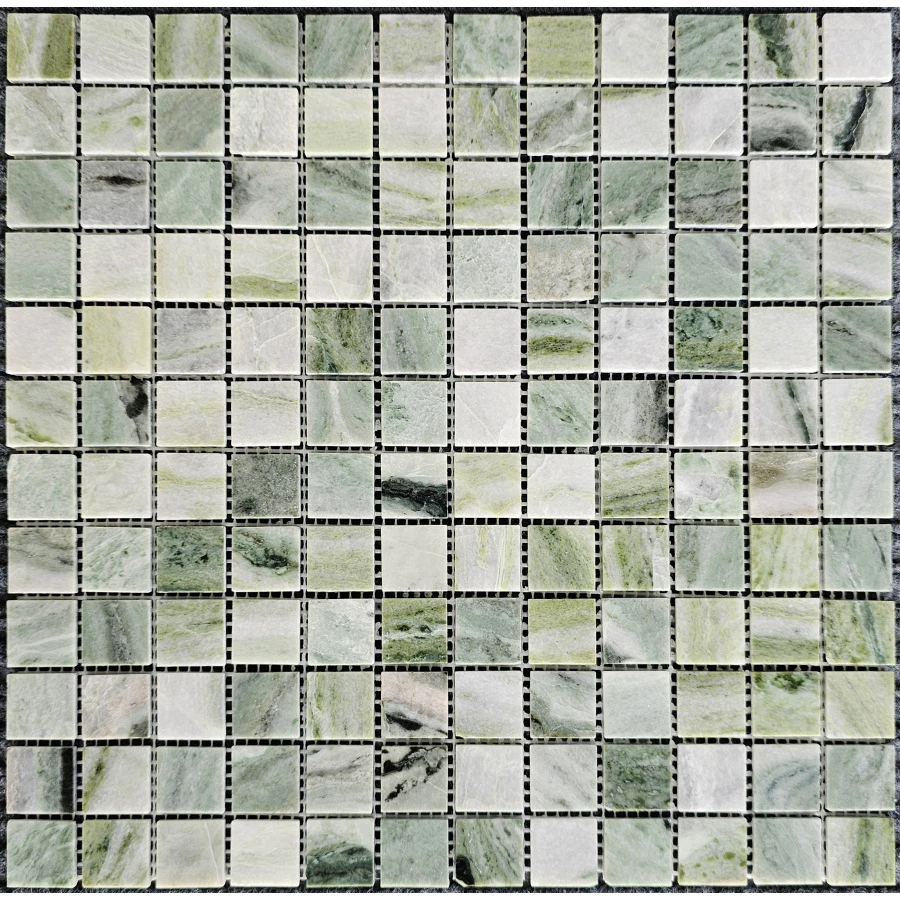 Мозаика Pixel mosaic Мрамор Jet Green чип 23х23 мм сетка Полированная Pix 314 30,5х30,5 см